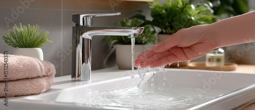 Water flowing from a faucet into a sink