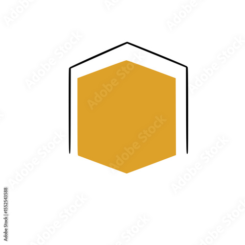 A flat orange hexagon icon with a bold outline, representing strength structure, or geometric design.