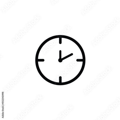 Minimalist Black and White Clock Icon Showing Approximately One O'Clock Time