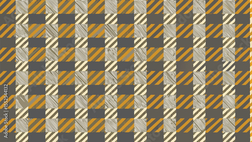 Textured diagonal stripes in squares pattern in muted yellow gray and cream vector