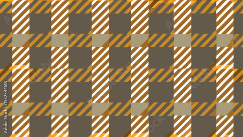 Brown white and gold plaid pattern with diagonal stripes background textile
