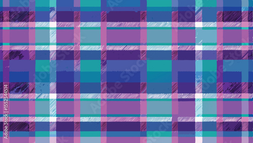 Blue purple and teal plaid pattern with textured stripes background