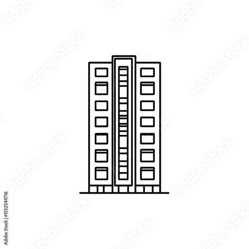 Minimalist Outline of a Modern HighRise Building with Repeated Square Windows and Central Section