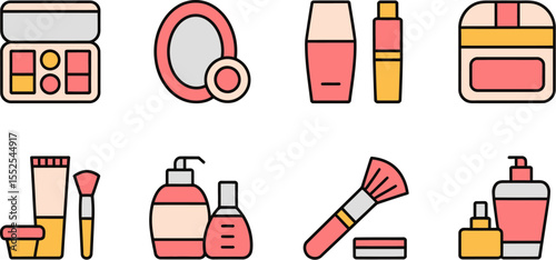 Beauty products and makeup vector illustration for cosmetic industry and personal care items set design editable stock vector illustration