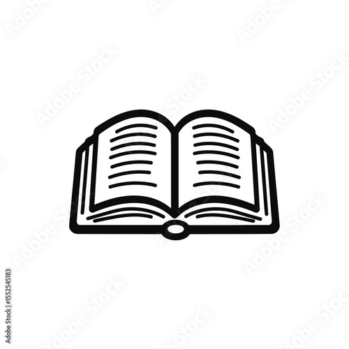 Open Book Icon, Black Outline, Pages Facing Upwards, Transparent Background