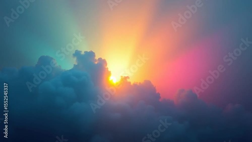 Sun Rays Shining Through Colorful Clouds Dramatic Sky Scene