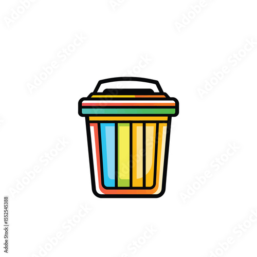 Open Colorful Bin Container Flat Design Icon with Black Outline on White
