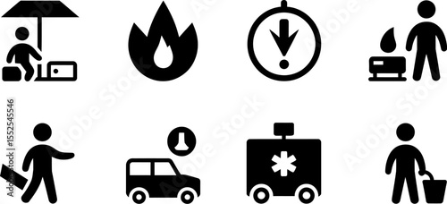 Emergency services icons vector set ambulance fire safety first aid help accident assistance healthcare editable stock vector illustration