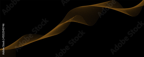 Gold abstract waves background. Golden curve lines vector illustration isolated on black. Luxury glitter shiny swirl pattern. Elegant modern fashion design element.