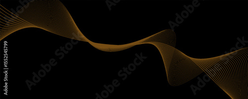 Gold abstract waves background. Golden curve lines vector illustration isolated on black. Luxury glitter shiny swirl pattern. Elegant modern fashion design element.