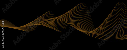 Gold abstract waves background. Golden curve lines vector illustration isolated on black. Luxury glitter shiny swirl pattern. Elegant modern fashion design element.