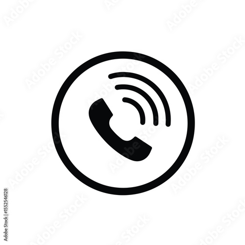 Phone receiver ringing icon in black circle with transparent background