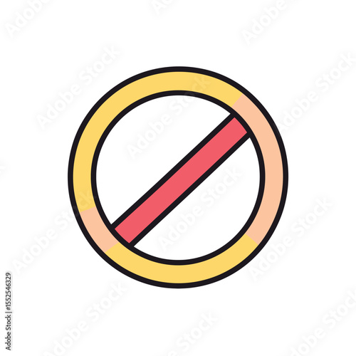 Prohibition Sign Symbol, Circle Border, Red Slash, Prevention Icon on White