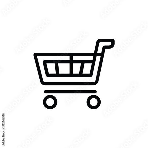 Shopping Cart Black Line Icon with Wheels Isolated on Transparent Background Outline Style
