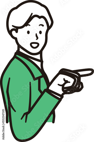 笑顔で指差ししているビジネスマンのシンプルな上半身のイラスト素材
