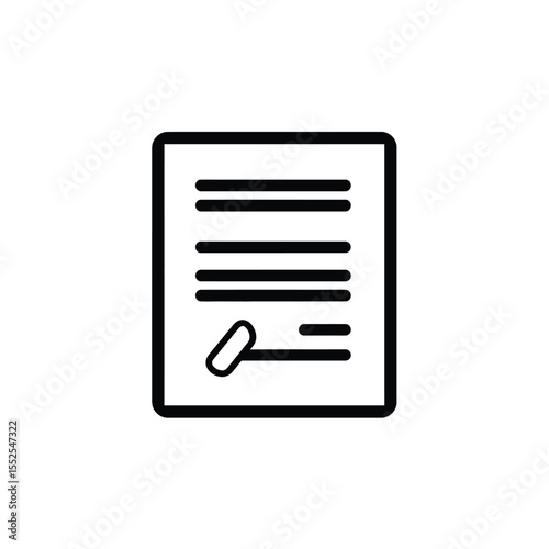 Signed Document Icon Black and White of Paper with a Signature Detail