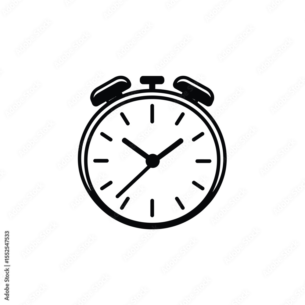 Simple Black and White Alarm Clock Icon Showing 1010 Time Simple Black and White Alarm Clock Icon Showing 1010 Time