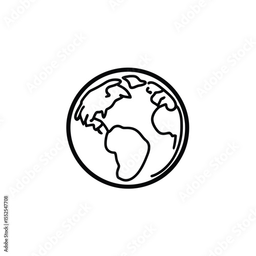 Simple Black and White Earth Globe Outline Illustration for Design Projects