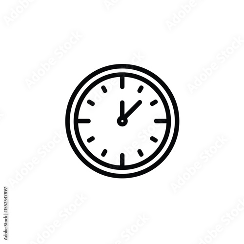 Simple Black Outline Wall Clock Icon Depicting Almost Five O'Clock on White Background