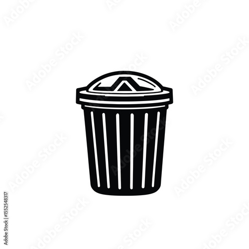 Simple Trash Can Icon With Lid Silhouette Isolated on Transparent Background