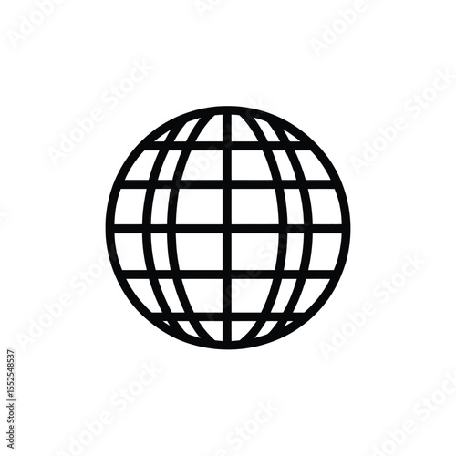 Sphere Outline Grid, Transparent Background, Black Mesh Globe, Global Network