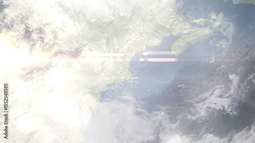 Earth zoom in from space and focus on Quincy, Massachusetts, USA. Background for travel intro or blog. Satellite view. 3D style Animation. Images from NASA.