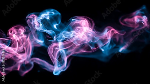 Abstract Pink and Blue Smoke Artistically Swirling on Black Background Creates Dreamlike Atmosphere