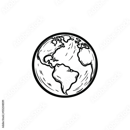 Stylized Globe Illustration Featuring Outlined Continents of North, South America and Africa