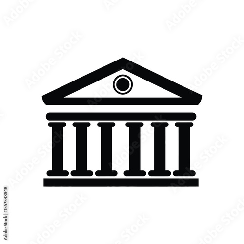 Temple Facade, Black Silhouette with Six Pillars isolated on Transparent Background