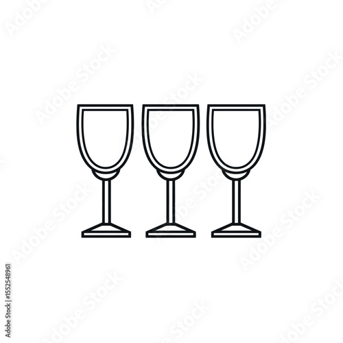 Three Empty Wineglasses Transparent Background Minimalist Line Art
