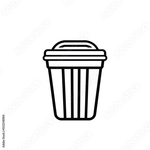 Trash Can Line Icon on Transparent Background, Simple Black Outline Waste Bin Symbol