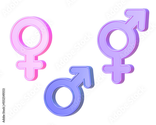 3d gender symbol isolated on transparent background.