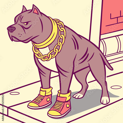 Tough pitbull dog with chain and sneakers