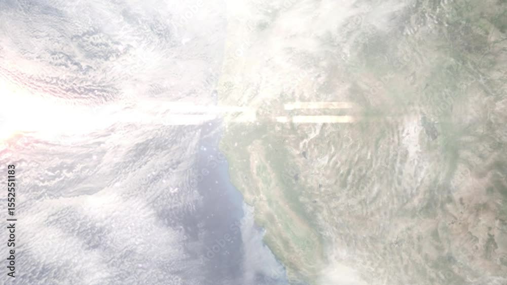 Earth zoom in from space and focus on Redding, California, USA. Background for travel intro or blog. Satellite view. 3D style Animation. Images from NASA.