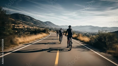 Cyclists enjoy scenic mountain road ride.