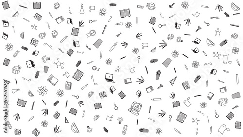 Hand Drawn School Education Icons Seamless Pattern for Stationery and Learning Background isolated in white