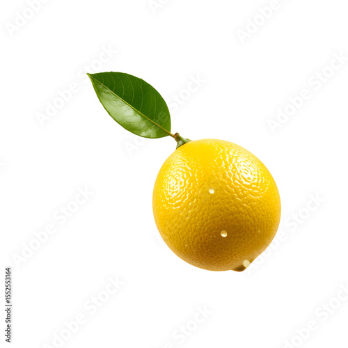 Lemon citrus background. Flying Lemon with green leaf isolated on transparent png