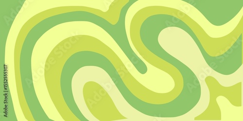 A refreshing abstract background with flowing, groovy swirls in a playful green and yellow color scheme, perfect for nature and spring-themed designs.