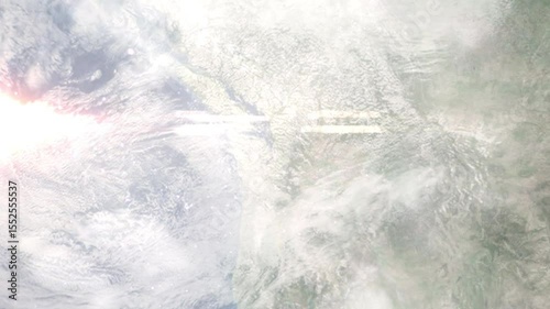 Earth zoom in from space and focus on Renton, Washington, USA. Background for travel intro or blog. Satellite view. 3D style Animation. Images from NASA.