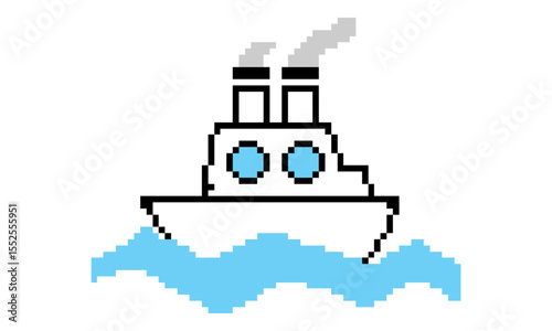 pixel art ship boat logo vector