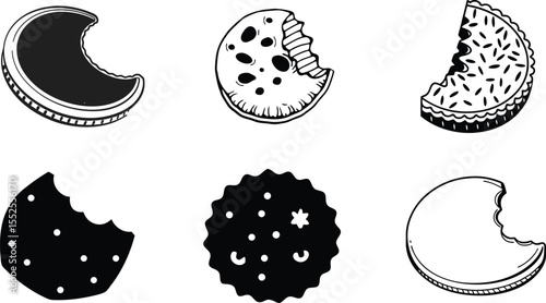 Bite cookie silhouette vector icon, black cookie bite vector graphic illustration.