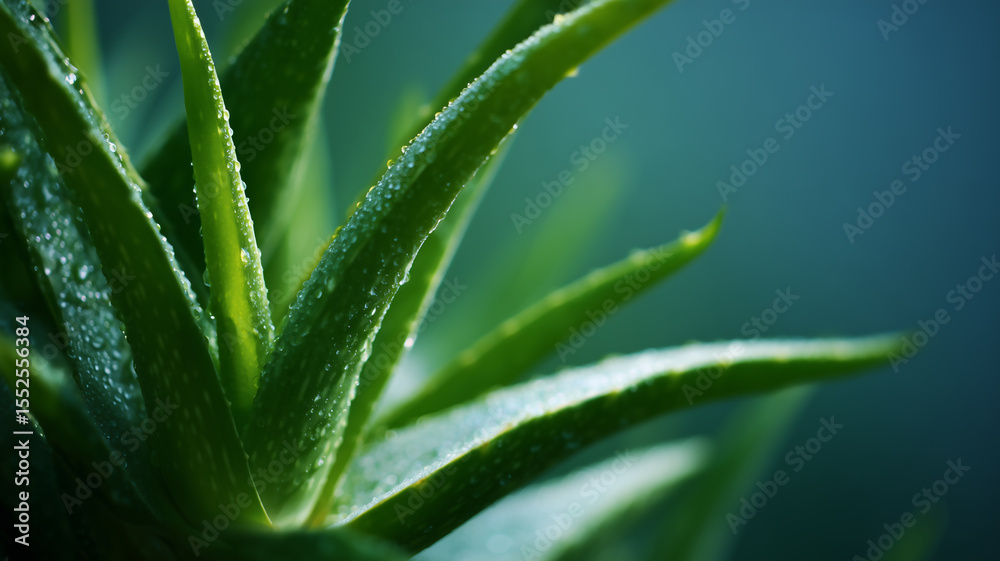 Fototapeta premium Fresh aloe vera plant with water drops growing in nature