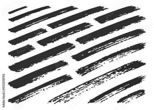 Vector Ink Brushstroke Border Elements. Grunge Marker Underlines, Dirty Paint Smears, Realistic Drips, Spray Splashes. Hand Drawn Strokes for Callouts and Typography Frame Highlights.


