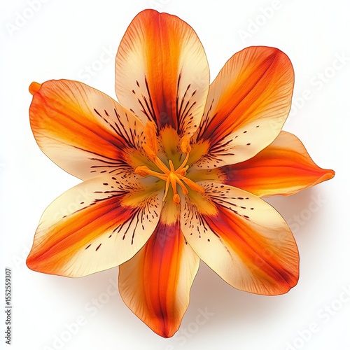 Lily flower orange and white petals, on a white background