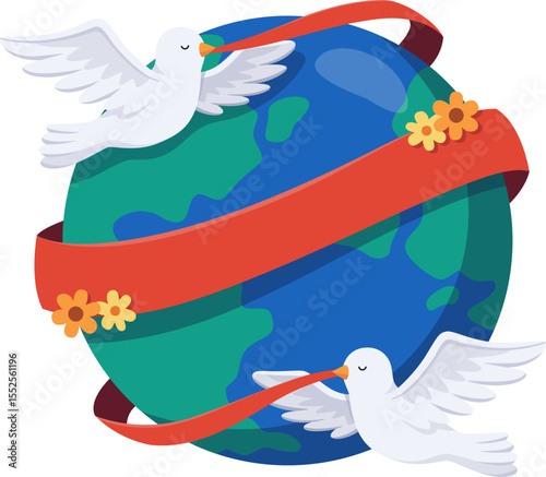 Doves Circling Earth with Peace Ribbon

