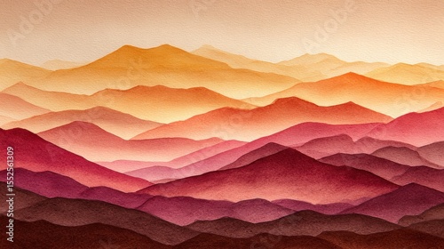 Watercolor Painting of Mountain Ranges in Graduated Colors