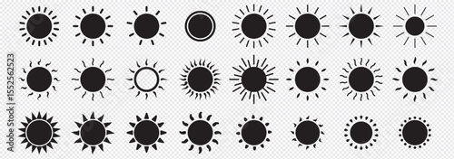 Sun icon set. Yellow and Black color sun icons. Sunrise and Sunset icon collection. Yellow, Orange and Black sun star icons. Vector illustration. Eps 10