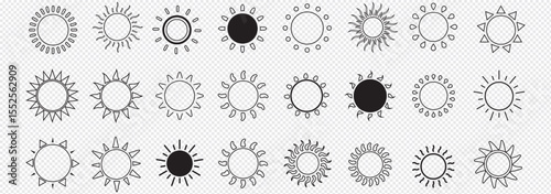 Set of Sun icons. Yellow Orange and Black and color variety design sun icons. Shine sun ray set. Collection of Yellow logo or weather icon. Vector illustration. EPS 10