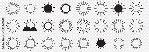 Set of Sun icons. Yellow Orange and Black and color variety design sun icons. Shine sun ray set. Collection of Yellow logo or weather icon. Vector illustration. EPS 10
