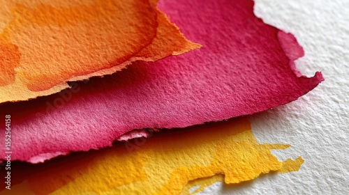 Torn Watercolor Paper Layers: Orange, Red, Yellow